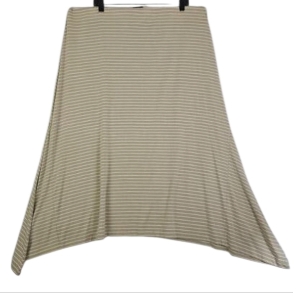 J. Jill~Woman XL~ Sand/White Striped Maxi Pull On Stretch Skirt Assimetrical Hem - Picture 7 of 13